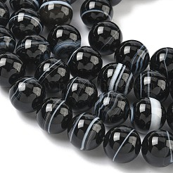 Natural Black Striped Agate/Banded Agate Beads Strands&nbsp;G-C267-C01-10mm