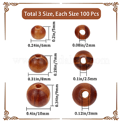 300Pcs 3 Styles Round Natural Wood Beads&nbsp;WOOD-GF0001-89A