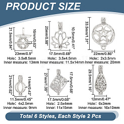 12Pcs 6 Styles Rack Plating Brass Cage Pendants&nbsp;KK-AR0003-35
