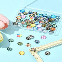 60Pcs Printed Glass Half Round Cabochons&nbsp;GGLA-FS0001-14
