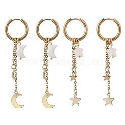 2 Pairs 2 Styles Natural Freshwater Shell Dangle Hoop Earrings&nbsp;EJEW-JE07247
