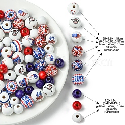 75Pcs 12 Styles Independence Day Theme Wood European Beads&nbsp;WOOD-FS0001-22