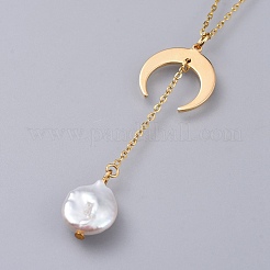 Natural Baroque Pearl Keshi Pearl Pendant Necklaces&nbsp;NJEW-JN02493
