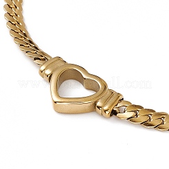 304 Stainless Steel Hollow Out Heart Charm Necklace with Cuban Link Chains for Women&nbsp;NJEW-P269-01G
