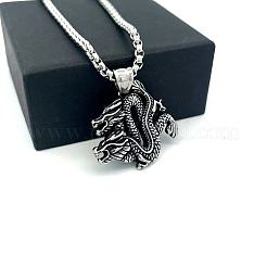 Vintage European Style 304 Stainless Steel Double Dragon Pendant Necklaces for Men&nbsp;GQ0612