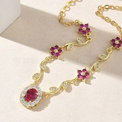Brass Pave Cubic Zirconia Flower Pendant Necklaces&nbsp;NJEW-C121-04A-01G