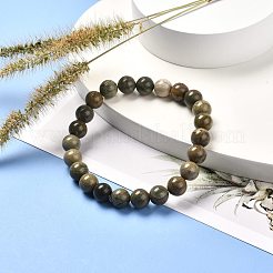 Natural Silver Leaf Jasper Round Beads Stretch Bracelet for Men Women&nbsp;BJEW-JB06824-02
