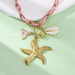 Starfish & Mermaid Tail Shape 304 Stainless Steel Enamel Pendant Necklaces&nbsp;NJEW-L465-08G