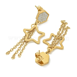 Ion Plating(IP) 304 Stainless Steel Star Dangle Stud Earrings&nbsp;EJEW-G400-42G-04