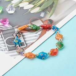 Handmade Millefiori Lampwork Beads Stretch Bracelet for Teen Girl Women Gift&nbsp;BJEW-JB06847-05