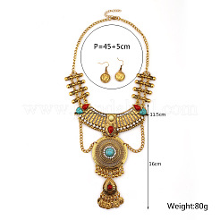 Retro Flat Round Crystal Rhinestone & Resin Tassels Pendant Necklace & Dangle Earrings Sets&nbsp;FS-WG19660-01
