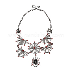 Halloween Spider Web Alloy Siam Rhinestone Bib Necklaces for Women&nbsp;NJEW-P340-01B