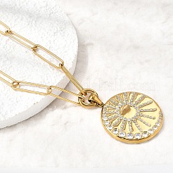 304 Stainless Steel Crystal Rhinestone Sun Pendant Paperclip Chain Necklaces for Women&nbsp;NJEW-G199-03G