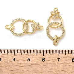 Rack Plating Brass Cubic Zirconia Ring with Butterfly Connector Charms&nbsp;KK-C084-31D-G01