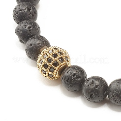 Natural Lava Rock & Cubic Zirconia Round Beads Stretch Bracelet&nbsp;BJEW-JB07200