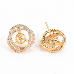 Brass Micro Pave Clear Cubic Zirconia Stud Earring Findings&nbsp;KK-S356-241-NF