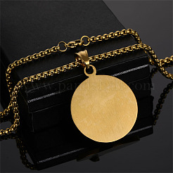 304 Stainless Steel Black Flat Round with Praying Hand Pendant Necklaces for Men&nbsp;FS-WGF55F0-01