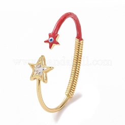 Enamel Star with Evil Eye Open Cuff Bangle with Clear Cubic Zirconia&nbsp;BJEW-F449-01G