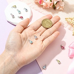 10Pcs 5 Colors Teardrop Brass with Glass Charms&nbsp;KK-CJ0003-47