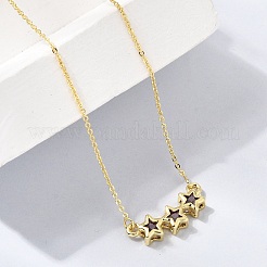 Brass Glass Triple Star Pendant Necklaces&nbsp;KK-CBAB173-03G-07