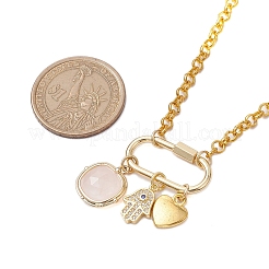 Iron & Natural Rose Quartz Pendants Necklaces&nbsp;NJEW-JN04905