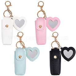 4Pcs 4 Colors PU Leather Lipstick Holder Heart Keychains&nbsp;KEYC-CL0001-35