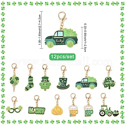 12Pcs Saint Patrick's Day Alloy Enamel Pendant Decorations&nbsp;HJEW-YW00433