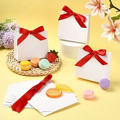 White Cardboard Paper Wedding Candy Boxes with Ribbon&nbsp;CON-FZC0002-002D