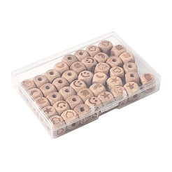 42Pcs 7 Styles Engraved Beech Wood Beads&nbsp;WOOD-FS0001-53