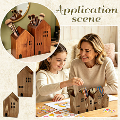 House Shaped Multipurpose Wooden Pen Pencil Holder Set&nbsp;CON-WH0110-337