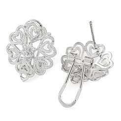 Flower Brass Micro Pave Cubic Zirconia Stud Earrings Finding&nbsp;KK-E083-19P