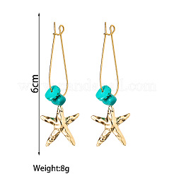 Alloy & Synthetic Turquoise Chip Hoop Earrings&nbsp;FS-WG5F607-01