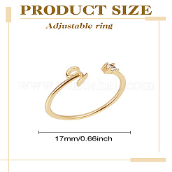 1Pc Letter Brass Rhinestone Open Cuff Rings for Women&nbsp;AJEW-LP0004-47S-G