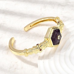 Hexagon Brass Pave Natural Amethyst & Cubic Zirconia Cuff Bangles for Women&nbsp;BJEW-Z172-01G-09