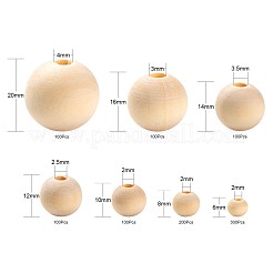 1000Pcs 7 Size Natural Unfinished Wood Beads&nbsp;WOOD-ZZ0001-01