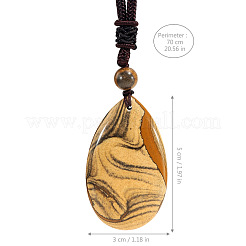 Natural Picture Jasper Teardrop Pendant Adjustable Cotton Cord Long Necklaces for Women&nbsp;WG5FD2E-01