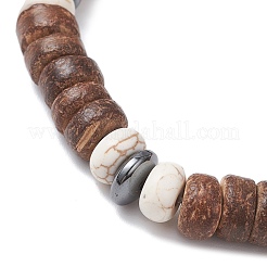 Natural Coconut & Synthetic Turquoise Beads Stretch Bracelets for Men Women&nbsp;BJEW-JB12498-02