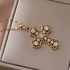 Vintage 304 Stainless Steel Glass Religion Cross Pendant Necklaces&nbsp;IP9108