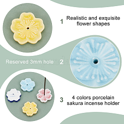 4Pcs 4 Colors Porcelain Sakura Incense Holder Display Decorations&nbsp;DJEW-OC0001-51