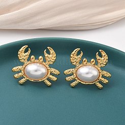 304 Stainless Steel ABS Imitation Pearl Crab Stud Earrings&nbsp;EJEW-K268-59G