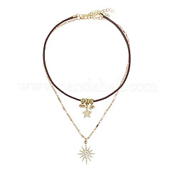 Zinc Alloy Crystal Rhinestone Sun Star Pendant PU Leather Cord Double Layer Necklaces for Women&nbsp;FS-WGD520A-01