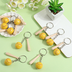 12Pcs Mini Baseball PU Leather Pendant Keychain with Wood Baseball Bat&nbsp;DIY-SP0001-51B