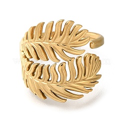 Feather 304 Stainless Steel Open Cuff Ring for Women&nbsp;RJEW-F161-02G-27