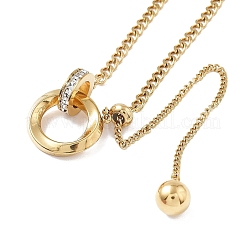 304 Stainless Steel Micro Pave Clear Cubic Zirconia Ring Pendant Twisted Chain Lariat Necklaces&nbsp;NJEW-P318-01G