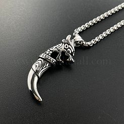 304 Stainless Steel Wolf Tooth Shape Pendant Necklaces for Boyfriend&nbsp;ML1468