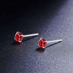 Rhodium Plated 925 Sterling Silver Four Pronged Ear Studs&nbsp;JE420C-01