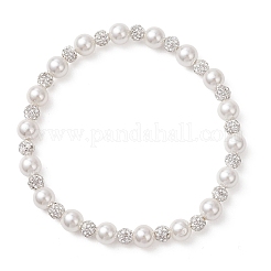 Polymer Clay Rhinestone & Shell Pearl Beads Stretch Bracelets for Women&nbsp;BJEW-JB13191