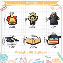 12Pcs 6 Styles Graduation Season Theme Silicone Focal Beads&nbsp;SIL-CJ0001-46