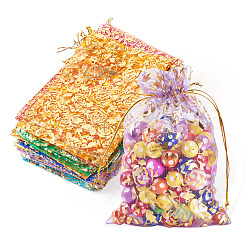 50Pcs 10 Colors Rose Printed Organza Drawstring Bags&nbsp;OP-TA0001-15B