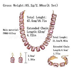 Alloy & Glass Rectangle Link Chain Necklaces & Bracelet & Dangle Earrings Sets&nbsp;FS-WGC2D75-03